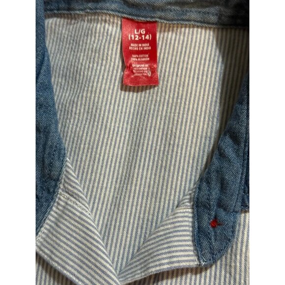 Womens L/G Christmas Button-Up Shirt With Denim Collar Striped Pattern Christmas - Picture 3 of 4